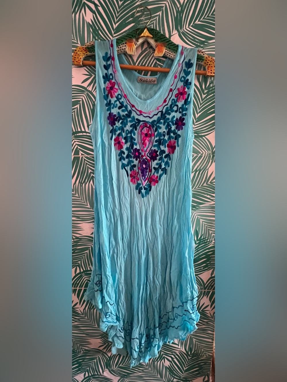 Sahiba Light Blue Embroidered Sleeveless Tunic Dress one size